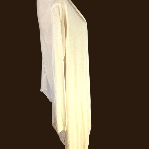 DKNY Women's Long-Sleeve Drape-Front Cream Silk & Cashmere Blend Cardigan PS - Picture 6 of 11